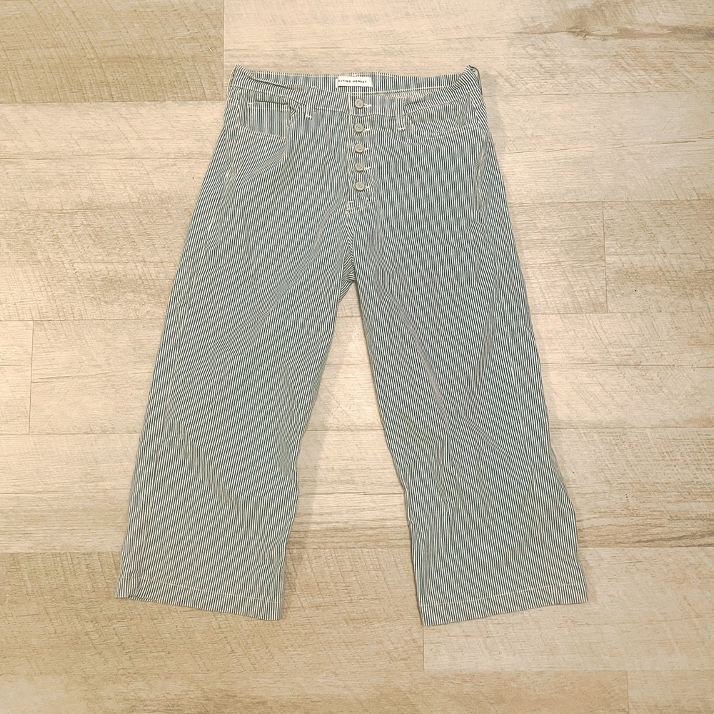 Blue pinstripe wide leg pants